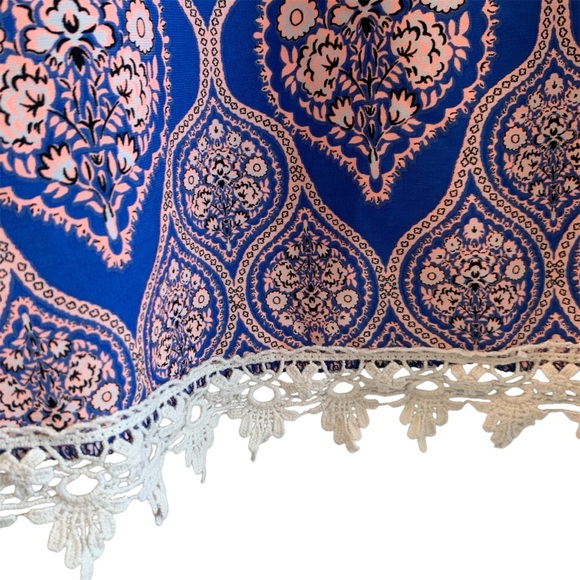 Honeyme Sleeveless Tunic Blue Pink Lace Trimmed High Low Hem Boho Size L - Picture 6 of 6